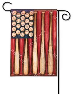 an american flag with baseball bats on it