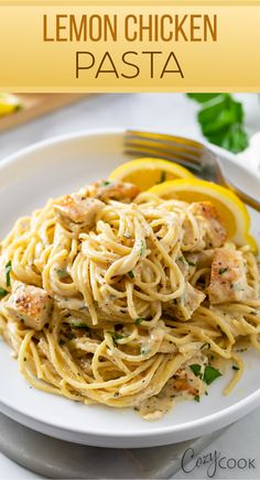 lemon chicken pasta made with spaghetti, chicken, and a creamy lemon sauce Creamy Lemon Sauce, Lemon Chicken Pasta, Creamy Lemon Chicken, Seared Chicken, Pasta Dinner Recipes, Health Dinner, Lemon Sauce, Chicken Pasta Recipes, Health Dinner Recipes