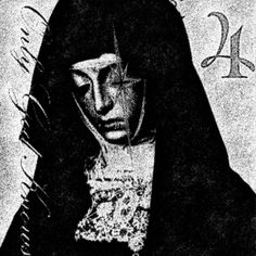 a black and white drawing of a nun