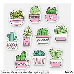 cactus succulents doodle stickers by rubydoodlelle on spoon