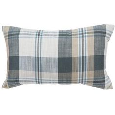 a plaid pillow on a white background