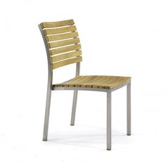 a chair made out of wood and metal with slatted backrests on an isolated white background