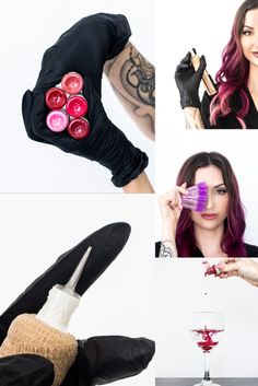 a collage of photos showing different types of nail polishes and manicures