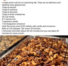 a pan filled with nuts sitting on top of a counter