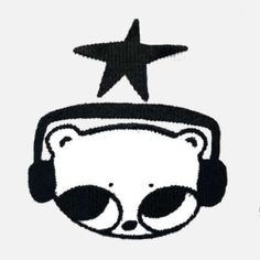 a drawing of a bear wearing headphones with a star above it