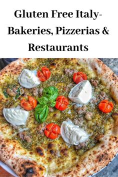 gluten free flatbread pizzas, pizzerias and restaurants with text overlay