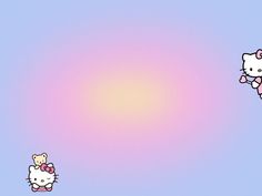 two hello kitty wallpapers on a blue and pink background with an orange light