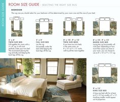 the room size guide for a bed is shown