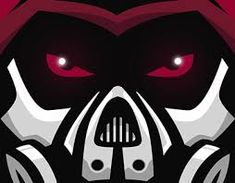 a stylized image of a darth vader helmet with red eyes