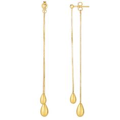 Elevate any ensemble when you wear this breathtaking 14k yellow gold front and back dangling earrings. Featuring a double pear shape bead on a box chain tassel motif, these earrings are a perfect addition to anyone’s jewelry collection. These post push back earrings come in a elegant gift box.14K Yellow GoldPolished Fi Royal Chain, Bamboo Hoop Earrings, Gold Chandelier Earrings, Bead Bar, Minimalist Earrings Studs, Simple Stud Earrings, Minimalist Studs, Beaded Drop Earrings, Yellow Gold Earring