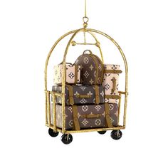 luxury-hotel-luggage-brown-pink-lv-inspired-pattern-bell-cart-louis-vuitton-baggage-ornament-cody-foster-christmas Designer Christmas Ornaments, Holiday Decor Aesthetic, Hotel Merchandise, Hotel Accessories, Luxury Christmas Decor, Biscuit Home, Pray For Surf, Anthropologie Christmas, Bespoke Beds