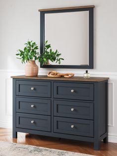 Landocken Brown/Blue Dresser and Mirror - Ornate Home Blue Dresser Bedroom, Light Brown Top, Bookcase Tv Stand, Dresser Bedroom, Blue Dresser, Dark Slate Blue, Dresser And Mirror, Bedroom Dresser, Dresser Makeover