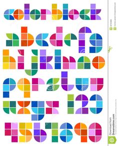 colorful alphabet made up of squares and rectangles stock photo - image 349874