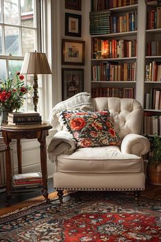 End Table Decor Ideas, End Table Decor, Lots Of Books, Table Decor Ideas, Reading Nooks, Cottage Living, Front Room