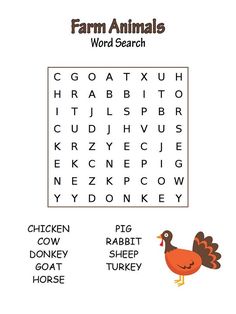 the farm animals word search is shown in this printable activity sheet for children to learn how