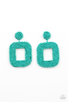 Refreshing rows of dainty turquoise seed beads adorn the front of a rounded square frame at the bottom of a matching beaded fitting, creating a blissfully beaded look. Earring attaches to a standard post fitting. Rounded Square, Paparazzi Accessories, Earring Sale, Paparazzi Jewelry, Seed Bead Earrings, Chic Accessories, Square Frame, Blue Earrings, Turquoise Earrings