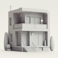 an architectural model of a house with stairs and balconies