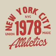 the new york city athletics logo is shown in red and white on a beige background