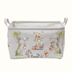 the winnie the pooh storage bag is shown with various pictures and animals on it