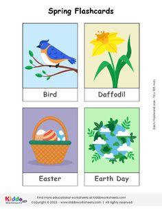 four different cards with pictures of flowers and birds on them, each one has an egg in