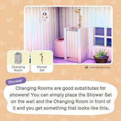 an image of a bathroom with the text changing rooms are good suites for showers you can simply place the shower set on the wall and the