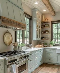 a large kitchen with lots of counter space