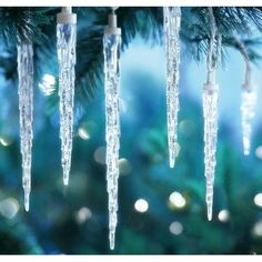 icicles hanging from the branches of a christmas tree