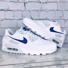 Nike Air Max 90 White Shoes Adult Unisex Blue Swoosh Sneakers Dx0115-100 1.23 Color: White Adult Unisex Size Conversion: Men’s 10 / Women’s 11.5 New No Box 100% Authentic Please Review All Photos And Ask Questions Before Purchasing. Thank You, Nike Air Max 90 White, Nike Air Max 90s, Cute Nike Shoes, Cute Nikes, Nike Air Max 90, White Shoes, White Nikes, Womens Shoes Sneakers, Air Max