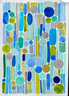 a painting with blue, green and yellow circles on it