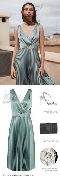 Pleated Dress Midi, Bridesmaid Dresses Uk, Green Wedding Inspiration, Bridesmaid Attire, Pleated Midi Dress, Bridesmaid Outfit, Dressy Outfits