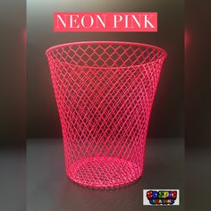 a neon pink basket with the words neon pink on it