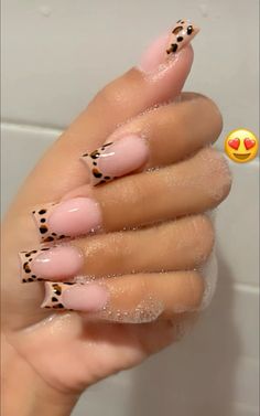 French Tip Cheetah Print Nails, French Duck Nails Short, Black French Duck Nails, French Tip Freestyle Nails, Cheetah Nails French Tip, Cheetah Print French Tip Nails, French Tip Duck Nails, Ugly Nails, Acrylic Nail Designs Classy