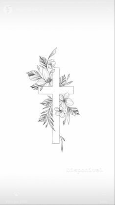 a cross with flowers and leaves on it