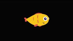 a yellow fish floating in the dark with its eyes wide open and one eye closed