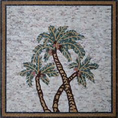 Three Palm Trees - Tree Mosaic Tropical Tile, Mosaic Mural, Tree Mosaic, Mosaic Murals, Mosaic Flowers, Mosaic Design, Tile Murals, Mosaic Designs, Marble Stones