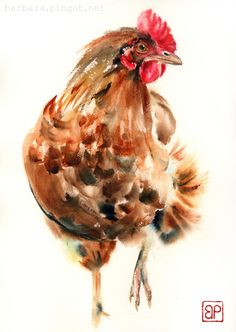 a watercolor painting of a rooster on a white background