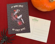 Glampire the Vampire Queen "It Was Love At First BITE!" Postcard A6 Dracula Monster Pinup Horror Movie Retro Anniversary Valentines Day Bats Pinup Horror, Vampire Dracula, Love At First Bite, Vampire Queen