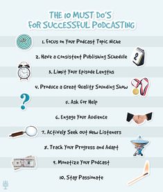 the 10 must do's for successful podcasting infographical poster with text