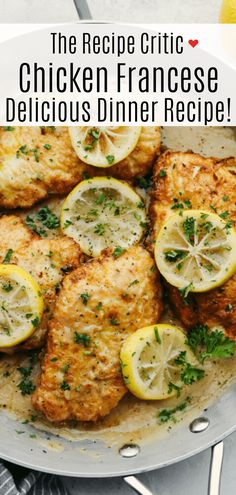 chicken with lemons and parsley in a skillet