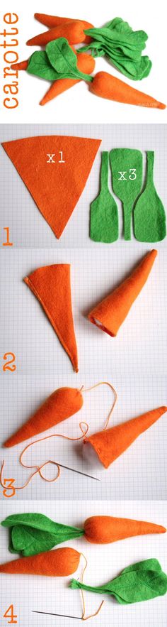 the instructions for making felt carrots are shown