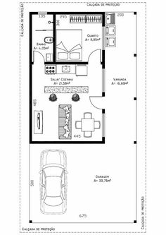 the floor plan for a small house with an attached garage and living room, as well as