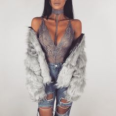 Lace Choker, 90's Fashion, Body Suit Outfits, Lace Bodysuit, Tulum, Ripped Jeans, A A