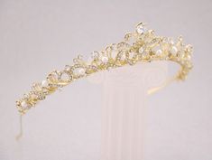 "Bridal Headpiece Rose Gold, Wedding Tiara for Brides, Pearl Wedding Tiara, Wedding Headpiece, Rose Gold Tiara This elegant and sparkle rhinestone Tiaras is perfect for your wedding or formal night out. This Tiaras is flexible. It will be perfect for the bride. The Metal Headband measured approx. 14\" long. The rhinestone part of the headband is about 9\" long and the center is 1.25\" high. Tone color: Silver tone, Gold tone and Rose gold tone. Pearl color : Swarovski white pearl and Ivory pearl Wedding Tiara Gold, Birthday Dresscode, Gold Tiara Wedding, Gold Wedding Headband, Gold Bridal Tiara, Sweet 16 Tiara, Tiara Wedding Hair, Tiara Gold, Pearl Bridal Headpiece