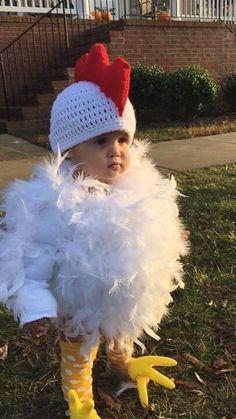 Funny Baby Halloween Costumes, Baby Animal Costumes, Chicken Halloween, Chicken Costume, Chicken Hats, Chicken Costumes