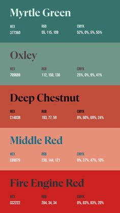 the color scheme for different types of paint colors and their corresponding names are shown in red, green, blue, yellow