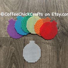 six different colored circles with the words coffee chick crafts on each one in front of them