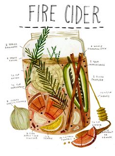 a mason jar filled with fire cider ingredients