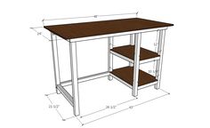 a drawing of a desk with measurements for the top and bottom shelves on each side