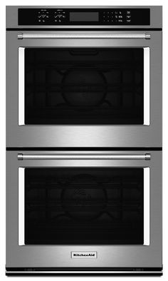 two stainless steel ovens side by side