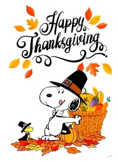 a snoopy thanksgiving card with the words happy thanksgiving